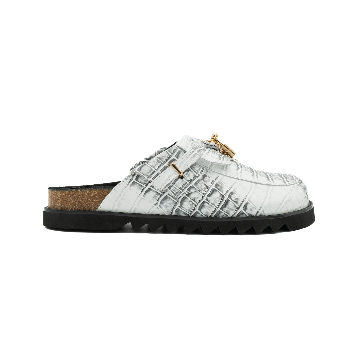 White Snakeskin Bag Clogs