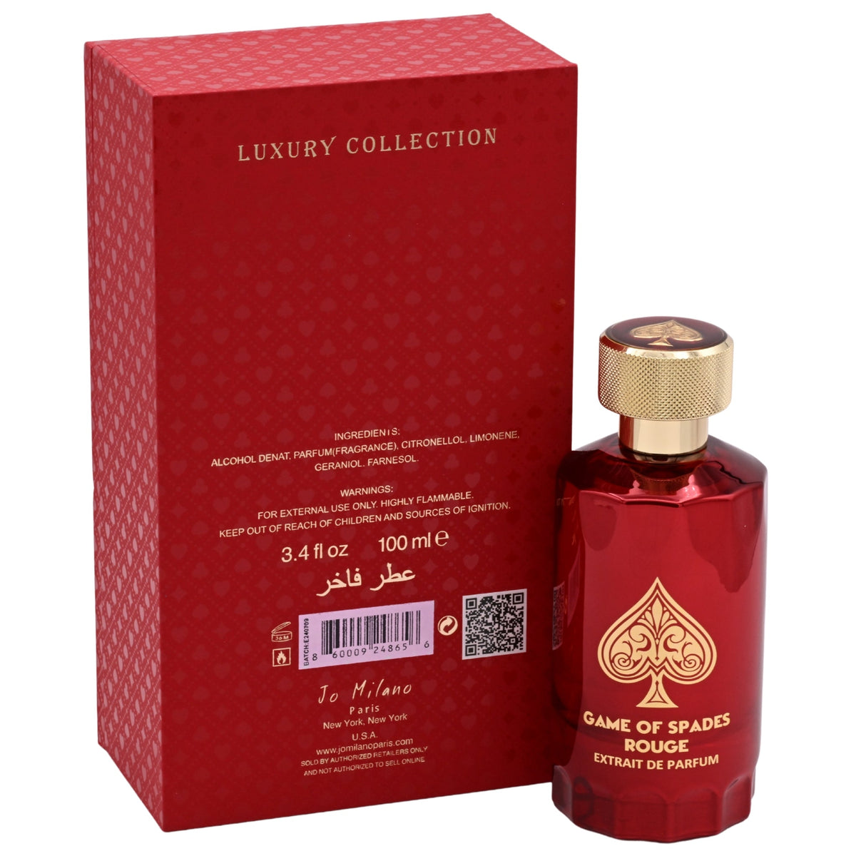 Jo Milano Paris Game of Spades Rouge Extrait de Parfum Spray for Men 3.4 oz (New in Box)