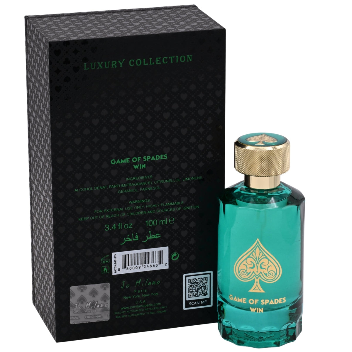 Jo Milano Paris Game of Spades Win Parfum Spray for Men, 3.4 oz (100 ml)
