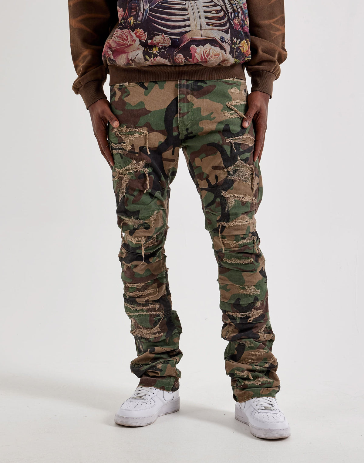 Jordan Craig Distressed Camo Stacked Denim Jeans