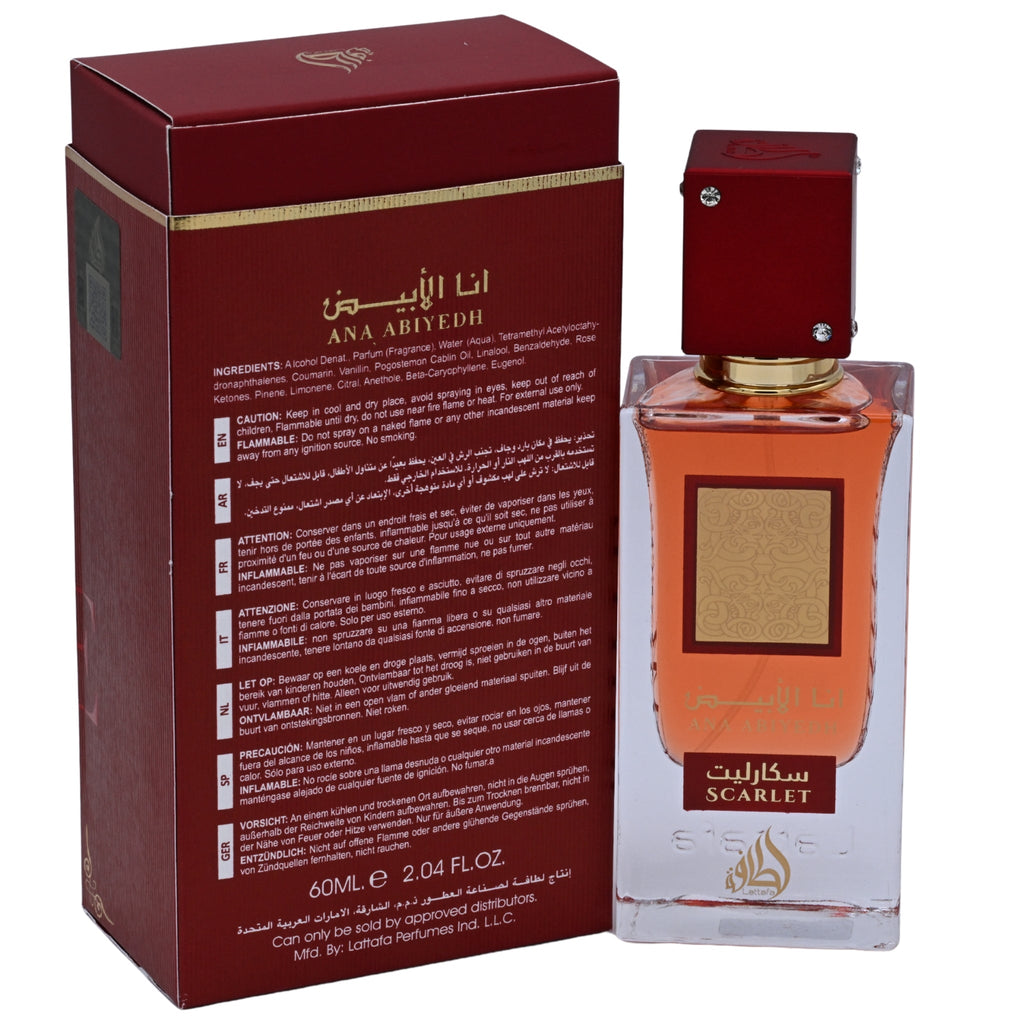 Lattafa Ana Abiyedh I Am White Scarlet Eau de Parfum Spray, Unisex, 2.04 oz (60 ml) - New Retail Box