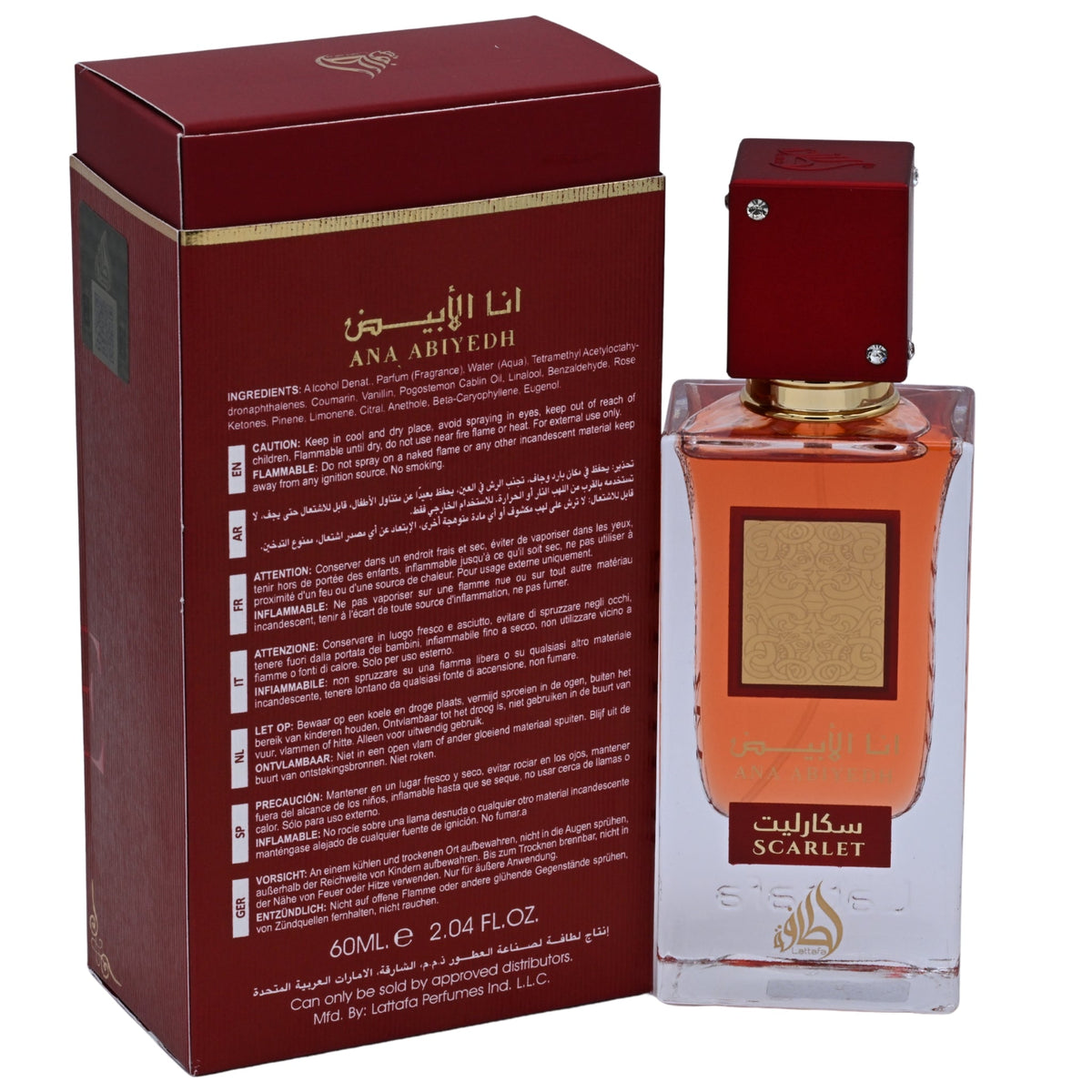 Lattafa Ana Abiyedh I Am White Scarlet Eau de Parfum Spray, Unisex, 2.04 oz (60 ml) - New Retail Box