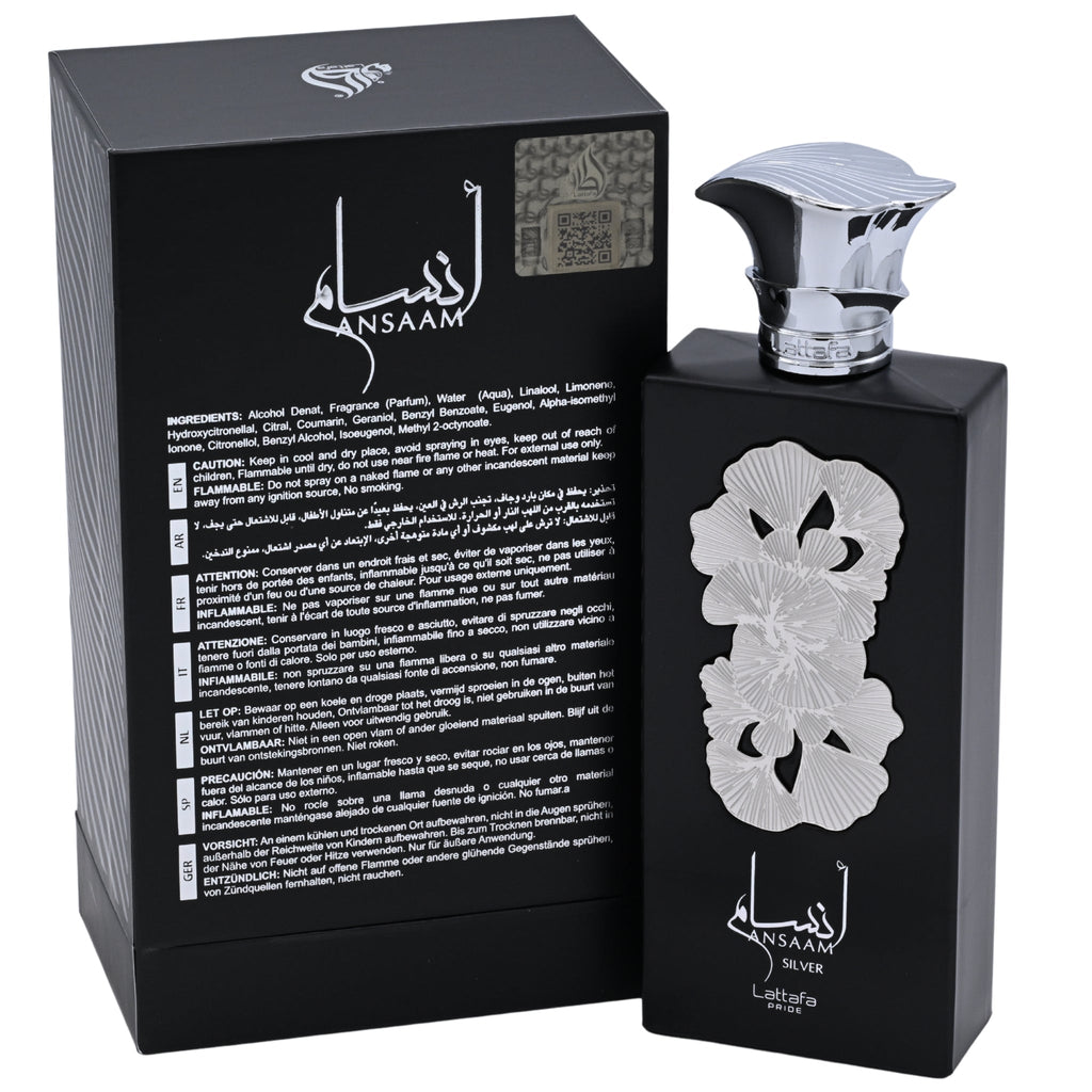 Lattafa Pride Ansaam Silver Eau de Parfum (EDP) Spray for Men 3.4 oz / 100 ml, New Retail Box