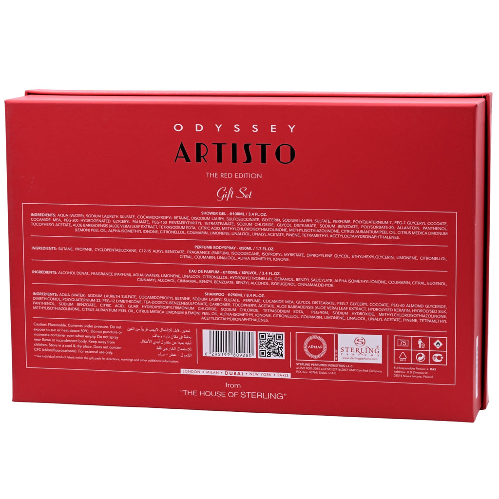 Odyssey Artisto The Red Edition by Armaf 4 pcs gift set for men EDP New in Box