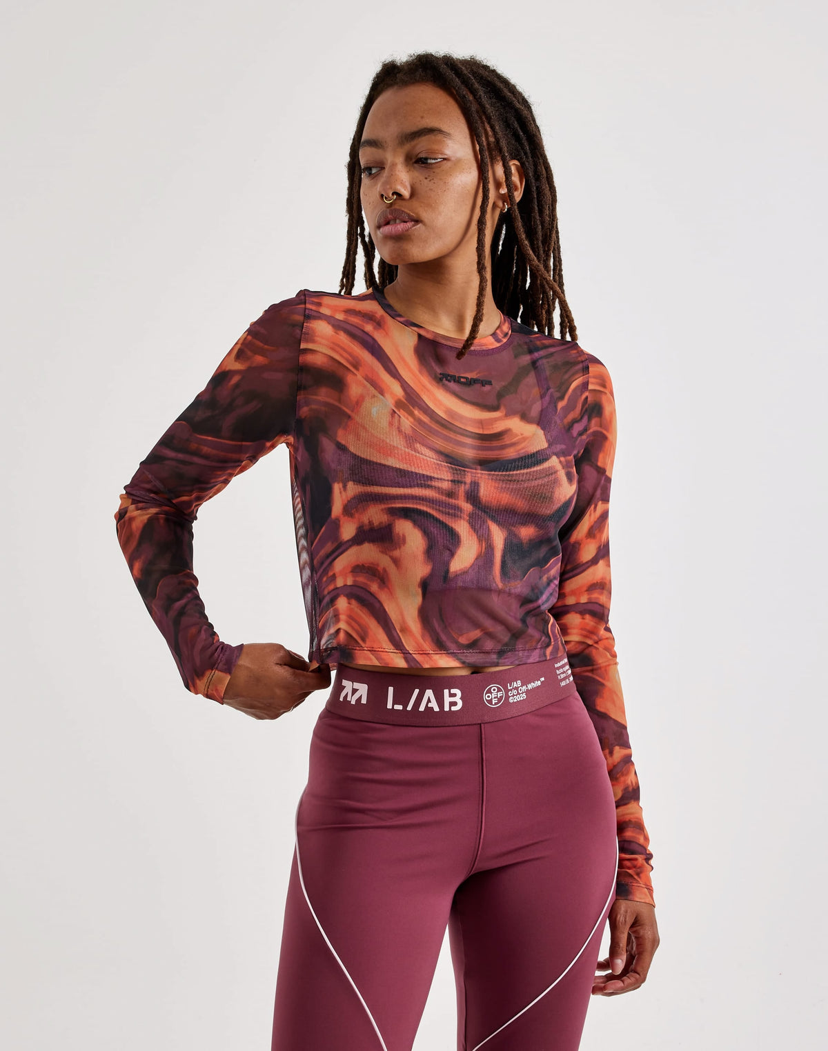 Off-White L/AB Fitted Mesh Knit Long-Sleeve Top
