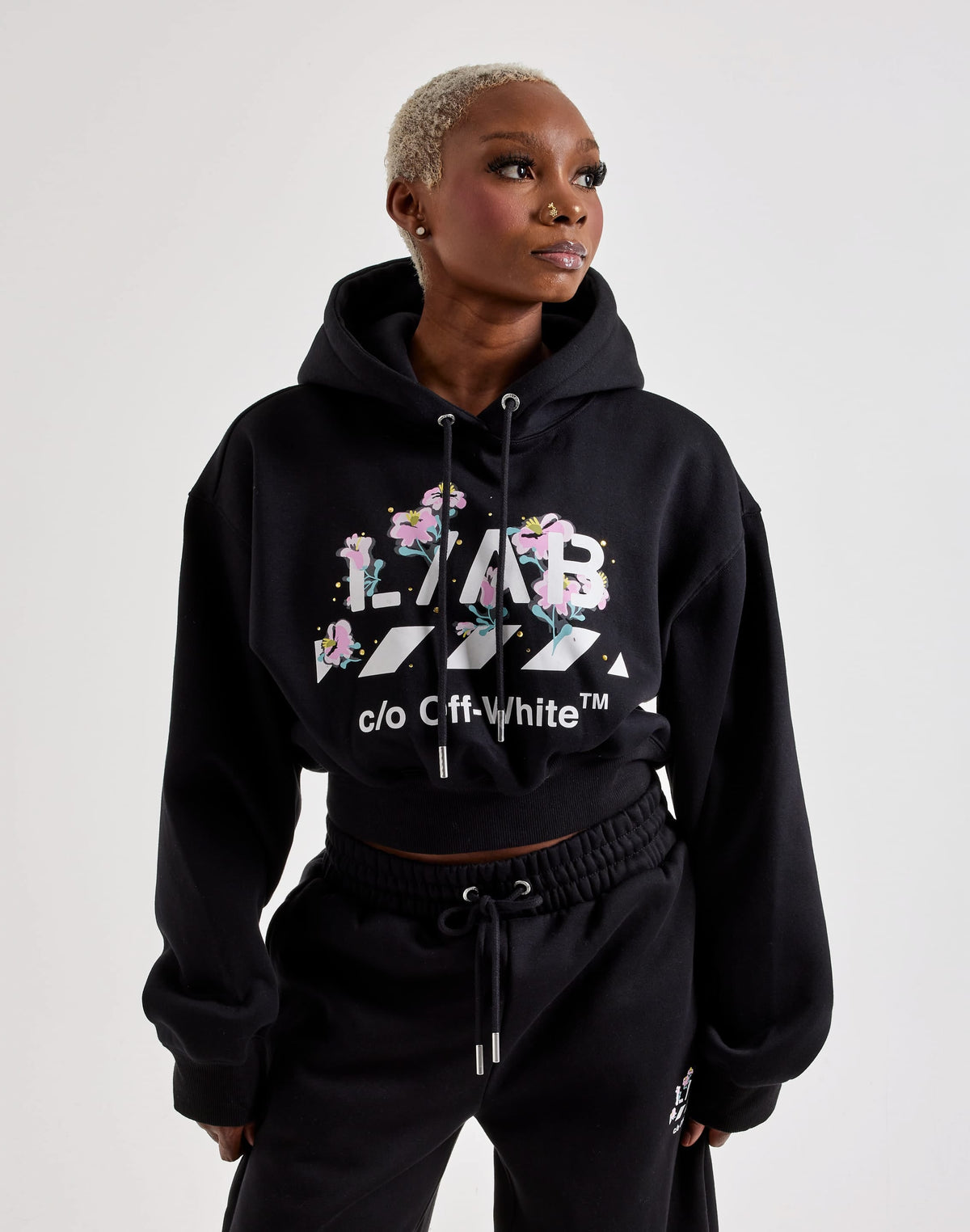Off-White L/AB Floral Cropped Fleece Hoodie