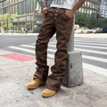 Brown Raw Flare Denim