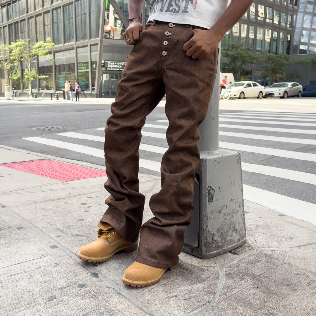 Brown Raw Flare Denim