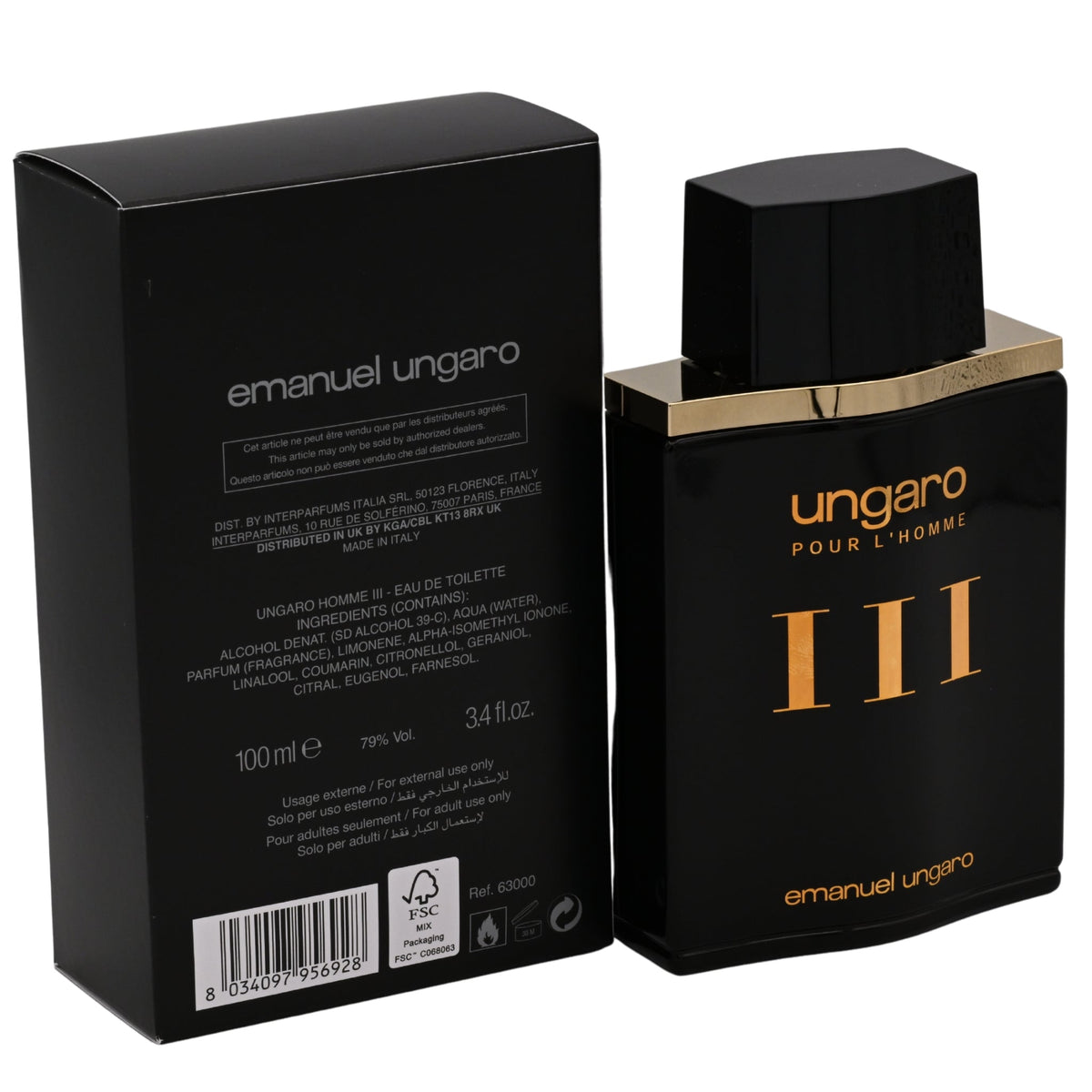 UNGARO pour L'HOMME III Cologne 3.3 / 3.4 oz EDT For Men New in Box